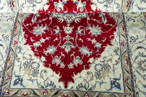 Close-up detail of New Nain rug from Iran / Persia showing Wool weave