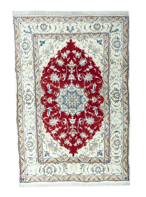 Full view of New Nain rug from Iran / Persia, 192 × 131 cm in Red tones