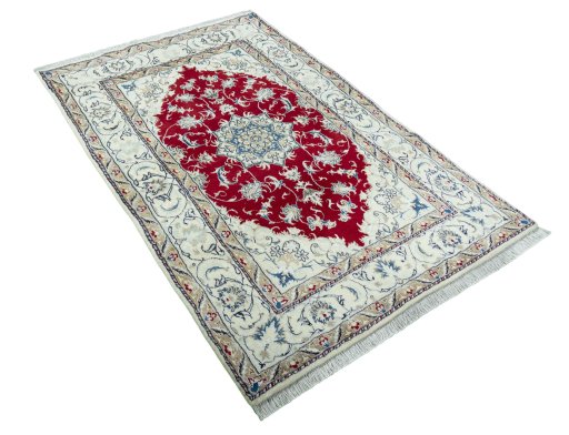 Close-up detail of New Nain rug from Iran / Persia showing Wool weave