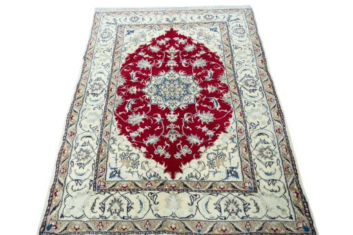 Surface texture of New Nain rug with natural Wool and intricate pattern