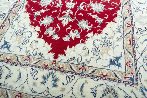 Close-up detail of New Nain rug from Iran / Persia showing Wool weave