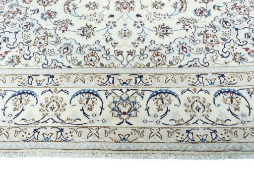 Full view of 2000s Nain rug from Iran / Persia, 348 × 256 cm in Beige tones