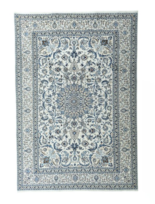 Full view of 2000s Nain rug from Iran / Persia, 355 × 242 cm in Beige tones