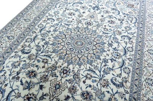 Backside of handmade 2000s Nain rug showing knot structure and weave density