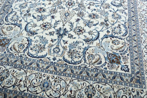 Close-up detail of 2000s Nain rug from Iran / Persia showing Wool weave