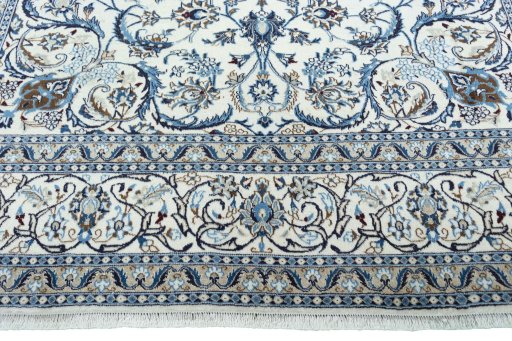 Full view of 2000s Nain rug from Iran / Persia, 355 × 242 cm in Beige tones