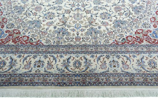 Full view of 2000s Nain rug from Iran / Persia, 396 × 261 cm in Beige tones