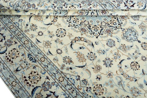 Close-up detail of 2000s Nain rug from Iran / Persia showing Wool weave
