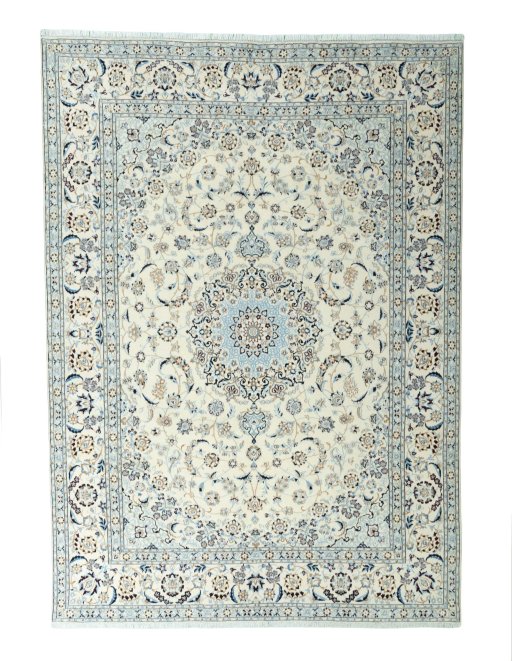 Full view of 2000s Nain rug from Iran / Persia, 350 × 251 cm in Beige tones