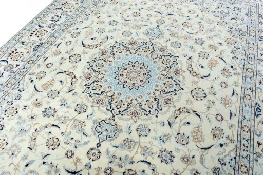 Backside of handmade 2000s Nain rug showing knot structure and weave density