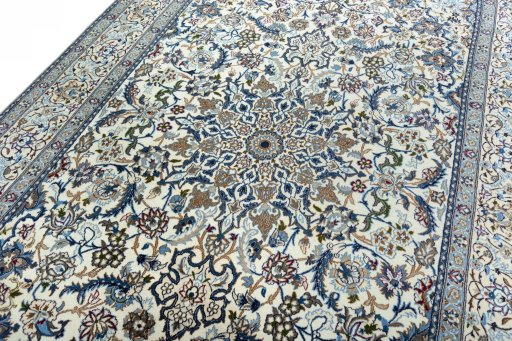 Backside of handmade 2000s Nain rug showing knot structure and weave density