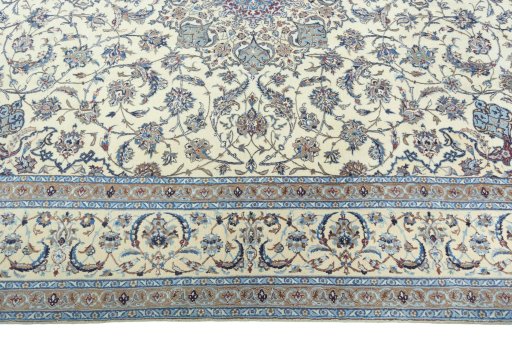 Corner detail of 2000s Nain rug showing border pattern and Cork pile