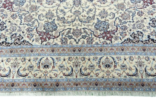 Full view of 2000s Nain rug from Iran / Persia, 306 × 217 cm in Beige tones