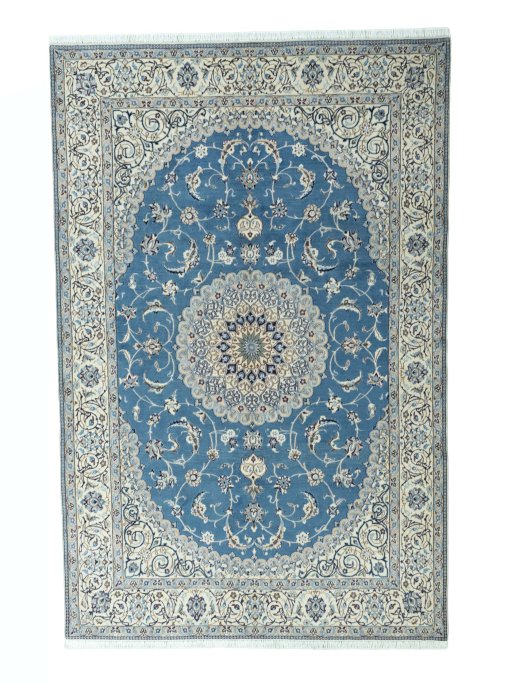 Full view of 2000s Nain rug from Iran / Persia, 301 × 196 cm in Blue tones