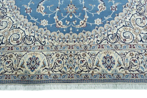 Full view of 2000s Nain rug from Iran / Persia, 301 × 196 cm in Blue tones