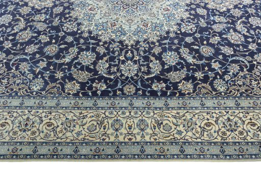 Corner detail of 2000s Nain rug showing border pattern and Cork pile