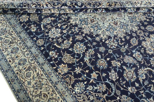 Close-up detail of 2000s Nain rug from Iran / Persia showing Cork weave