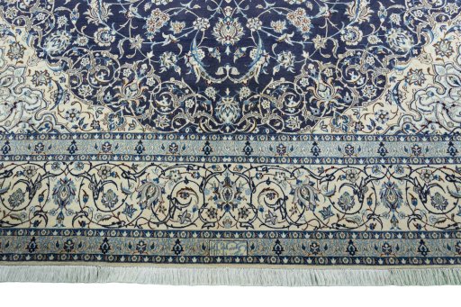 Full view of 2000s Nain rug from Iran / Persia, 375 × 259 cm in Blue tones