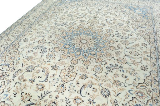 Backside of handmade 2000s Nain rug showing knot structure and weave density