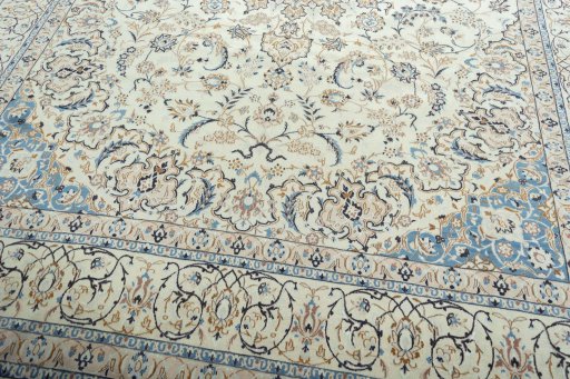 Close-up detail of 2000s Nain rug from Iran / Persia showing Wool weave