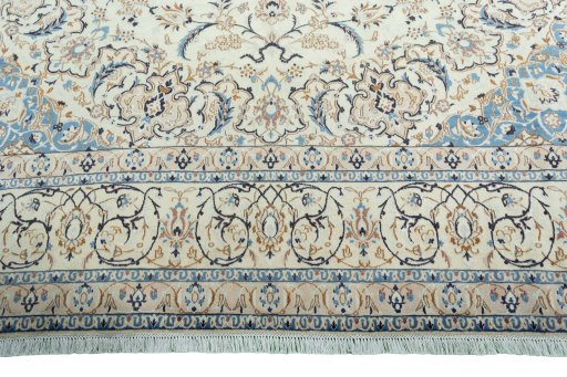 Full view of 2000s Nain rug from Iran / Persia, 418 × 300 cm in Beige tones