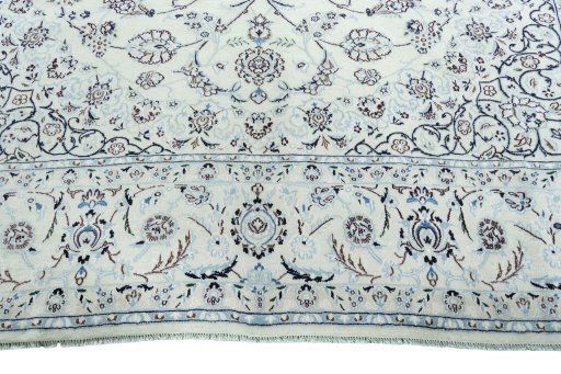 Full view of New Nain rug from Iran / Persia, 386 × 298 cm in Beige tones