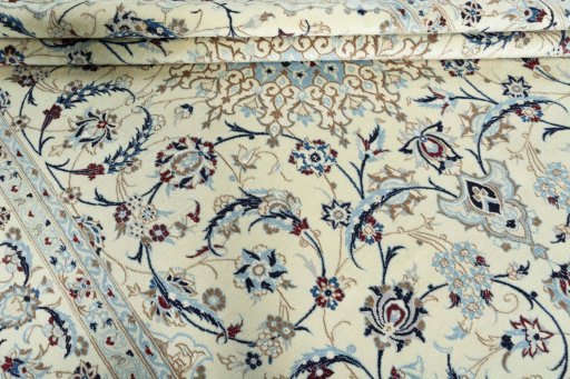 Close-up detail of 2000s Nain rug from Iran / Persia showing Wool weave