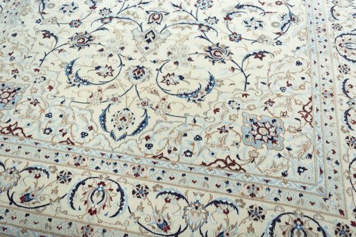 Close-up detail of 2000s Nain rug from Iran / Persia showing Wool weave