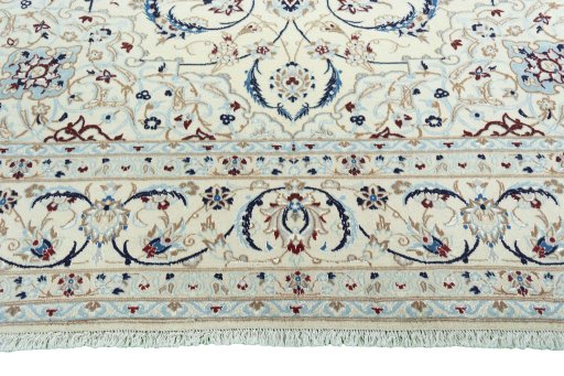 Full view of 2000s Nain rug from Iran / Persia, 361 × 245 cm in Beige tones