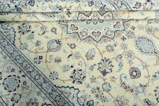 Close-up detail of New Nain rug from Iran / Persia showing Wool weave