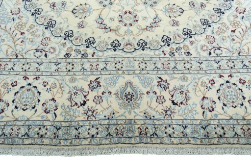 Full view of New Nain rug from Iran / Persia, 348 × 253 cm in Beige tones