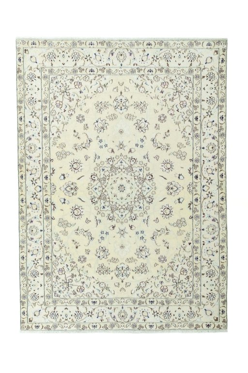 Full view of 2000s Nain rug from Iran / Persia, 215 × 155 cm in Beige tones