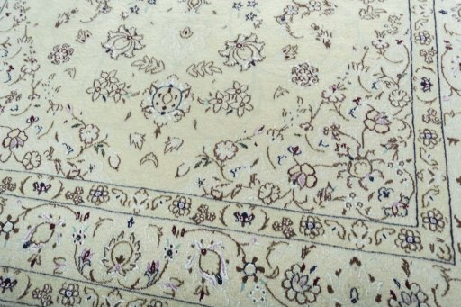 Close-up detail of 2000s Nain rug from Iran / Persia showing Wool weave