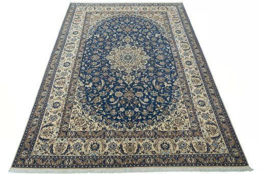 Surface texture of 2000s Nain rug with natural Wool and intricate pattern