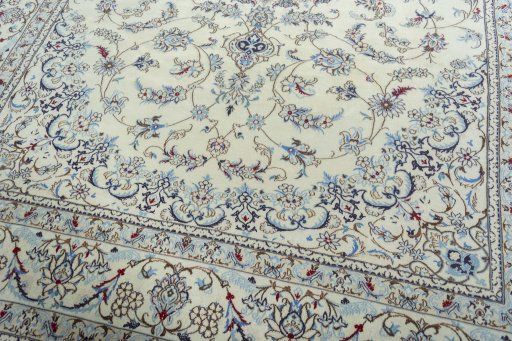 Close-up detail of 2000s Nain rug from Iran / Persia showing Wool weave