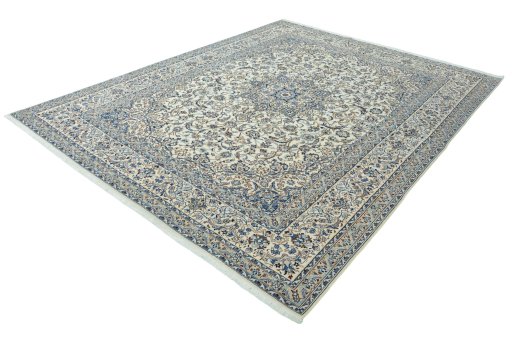 Corner detail of 2000s Nain rug showing border pattern and Wool pile