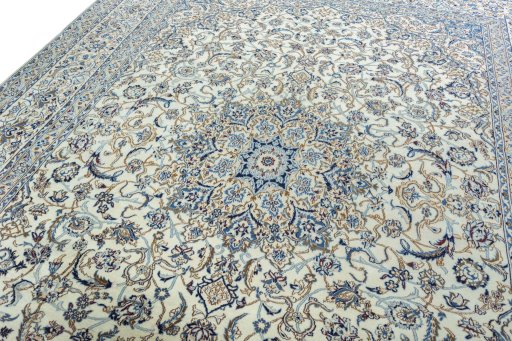 Backside of handmade 2000s Nain rug showing knot structure and weave density