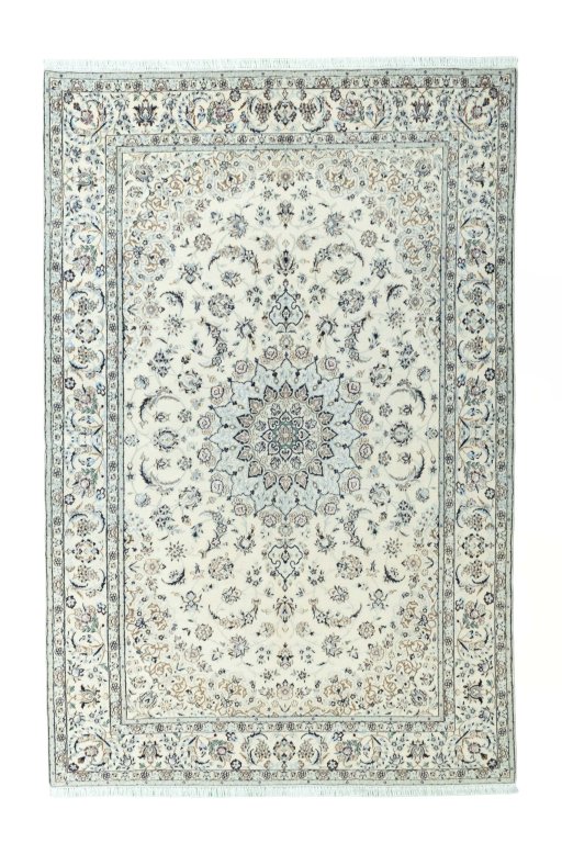 Full view of 2000s Nain rug from Iran / Persia, 305 × 200 cm in Beige tones