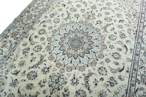 Backside of handmade 2000s Nain rug showing knot structure and weave density