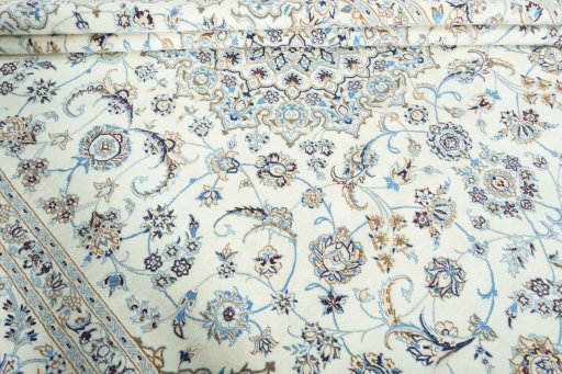 Close-up detail of New Nain rug from Iran / Persia showing Wool weave