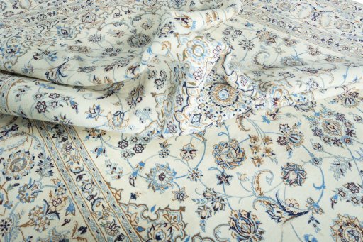 Surface texture of New Nain rug with natural Wool and intricate pattern