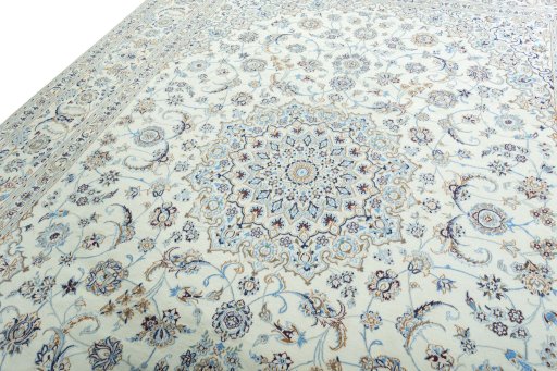 Backside of handmade New Nain rug showing knot structure and weave density
