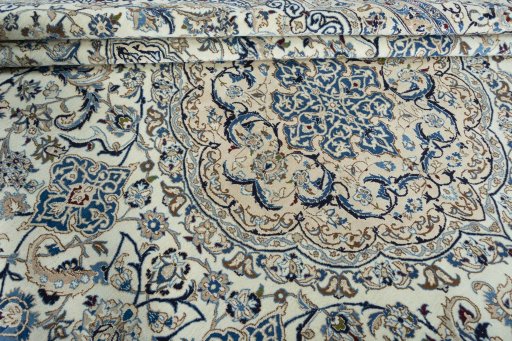 Close-up detail of 2000s Nain rug from Iran / Persia showing Wool weave