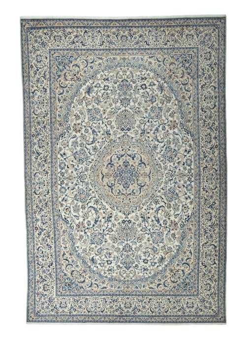 Full view of 2000s Nain rug from Iran / Persia, 503 × 337 cm in Beige tones