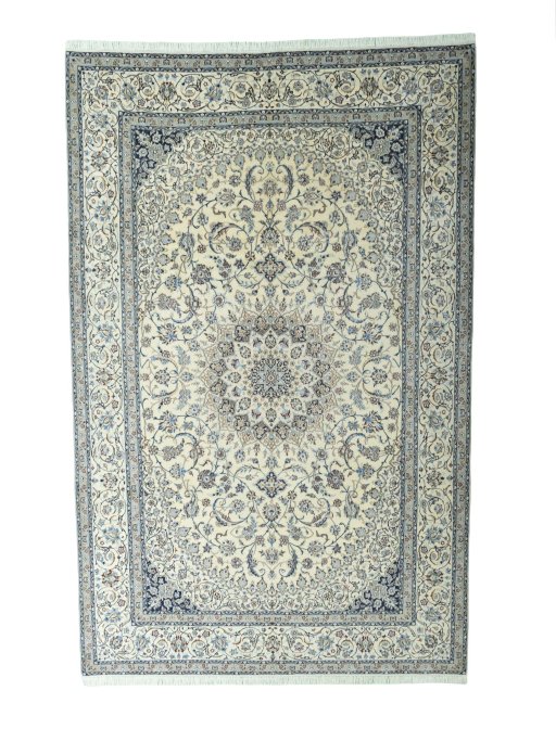 Full view of 2000s Nain rug from Iran / Persia, 330 × 211 cm in Beige tones