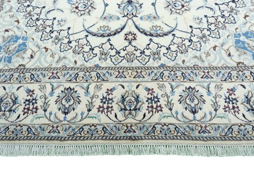 Full view of New Nain rug from Iran / Persia, 304 × 213 cm in Beige tones