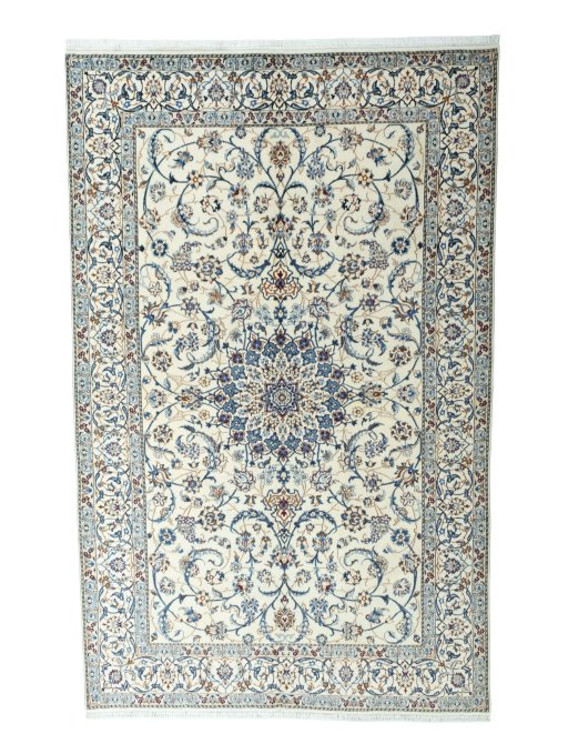 Full view of 2000s Nain rug from Iran / Persia, 306 × 195 cm in Beige tones