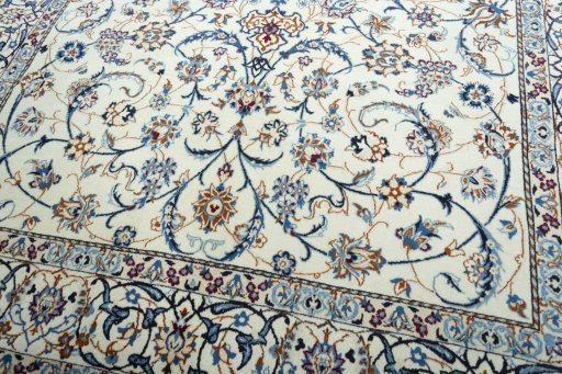 Close-up detail of 2000s Nain rug from Iran / Persia showing Wool weave