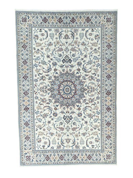 Full view of 2000s Nain rug from Iran / Persia, 326 × 213 cm in Beige tones