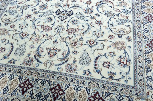 Close-up detail of 2000s Nain rug from Iran / Persia showing Wool weave